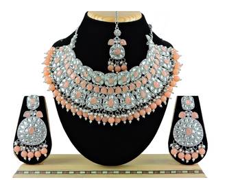 Orange designer function wear ad necklace set 1