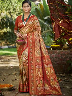 red silk blend woven work saree 1