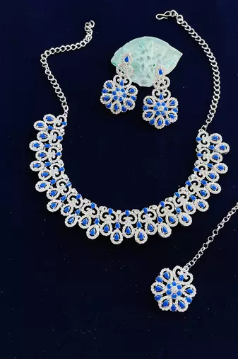 Blue designer function wear ad necklace set
