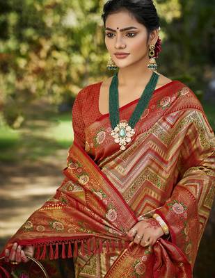 red silk blend woven work saree 2