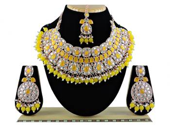 Yellow designer function wear ad necklace set 1
