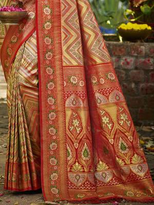 red silk blend woven work saree 3
