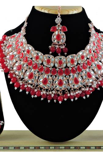 Red designer function wear ad necklace set