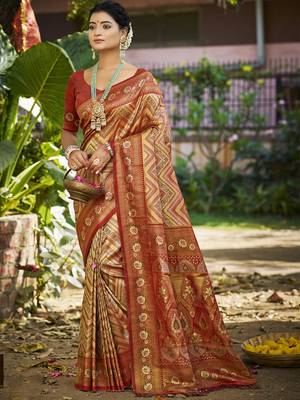 maroon silk blend woven work saree 1
