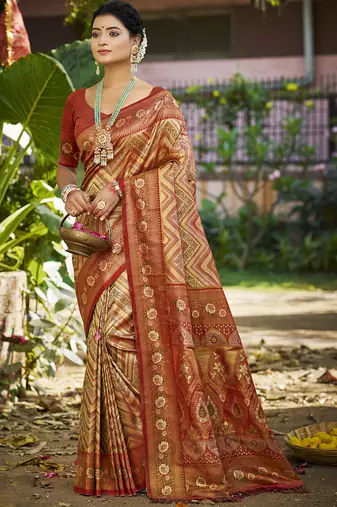 maroon silk blend woven work saree