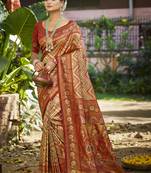 maroon silk blend woven work saree