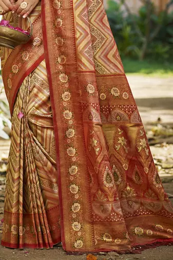 maroon silk blend woven work saree