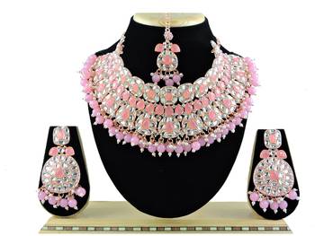 Pink designer function wear ad necklace set 1