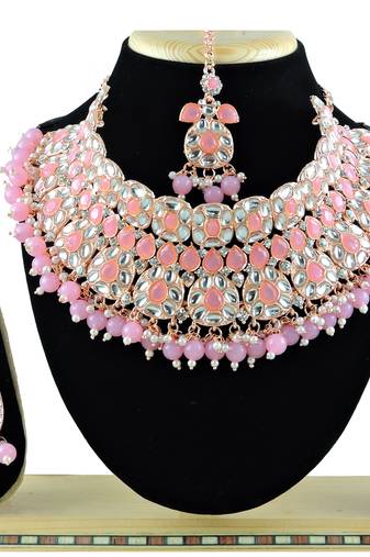 Pink designer function wear ad necklace set
