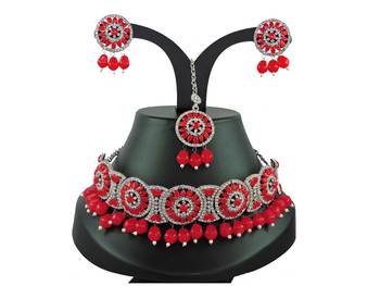 Red designer function wear ad necklace set 1