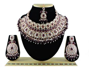 Maroon designer function wear ad necklace set 1
