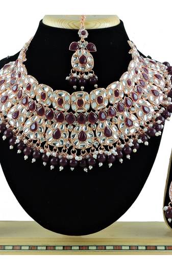 Maroon designer function wear ad necklace set
