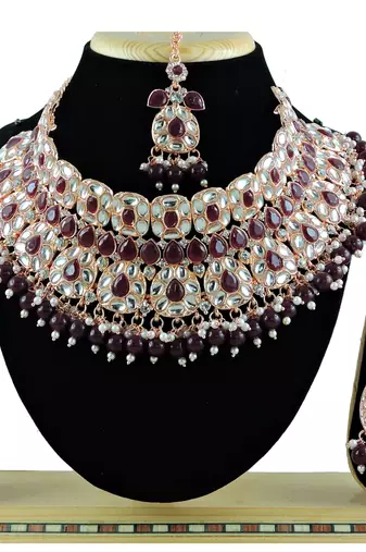 Maroon designer function wear ad necklace set