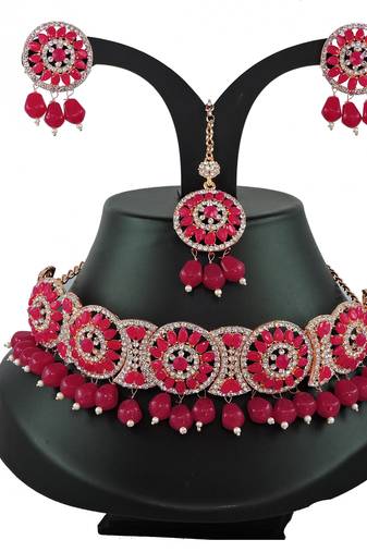 Red designer function wear ad necklace set