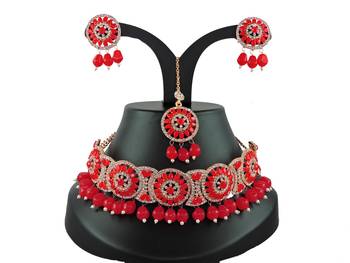 Red designer function wear ad necklace set 1
