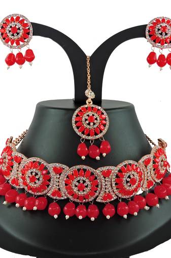 Red designer function wear ad necklace set