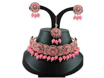 Pink designer function wear ad necklace set 1