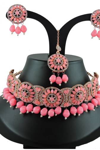 Pink designer function wear ad necklace set