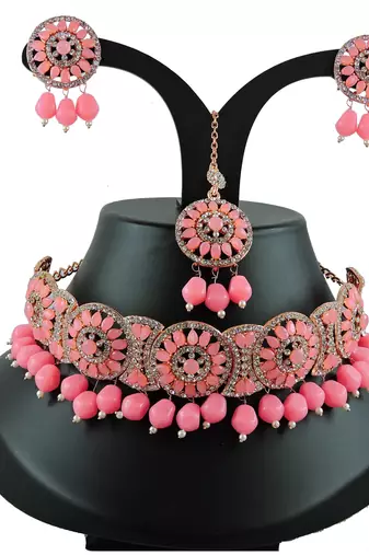 Pink designer function wear ad necklace set
