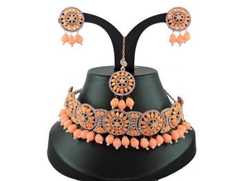 Orange designer function wear ad necklace set 1