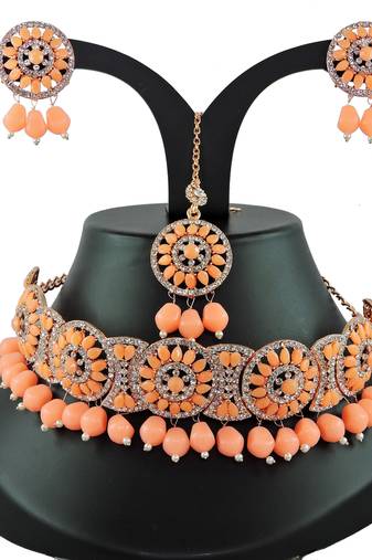 Orange designer function wear ad necklace set