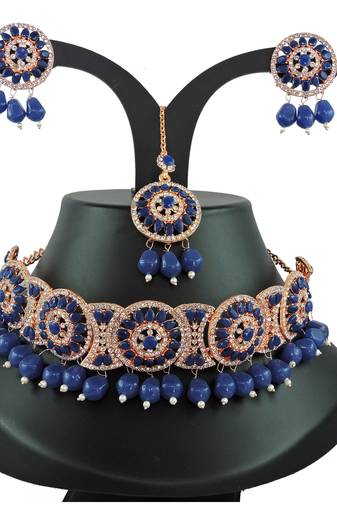 Blue designer function wear ad necklace set