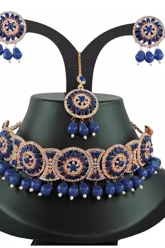 Blue designer function wear ad necklace set