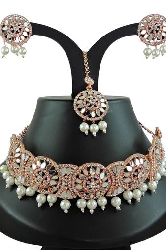 Maroon designer function wear ad necklace set