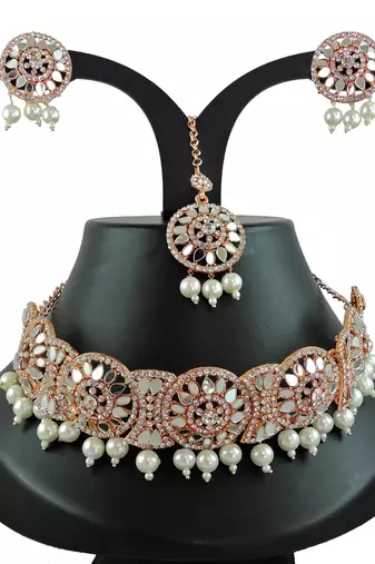 Maroon designer function wear ad necklace set