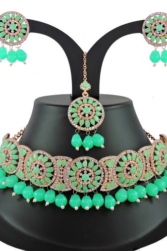 Green designer function wear ad necklace set