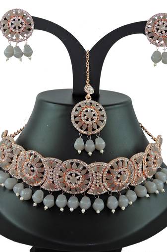 Grey designer function wear ad necklace set