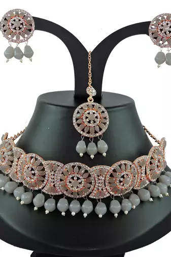 Grey designer function wear ad necklace set