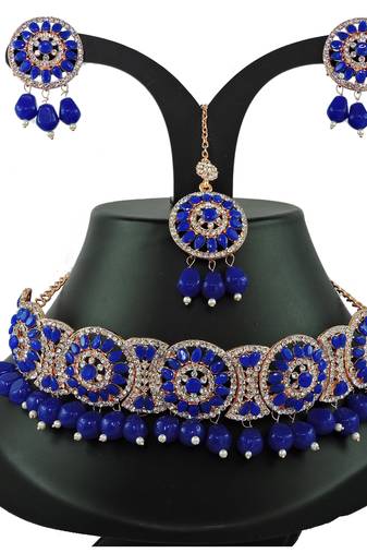 Blue designer function wear ad necklace set