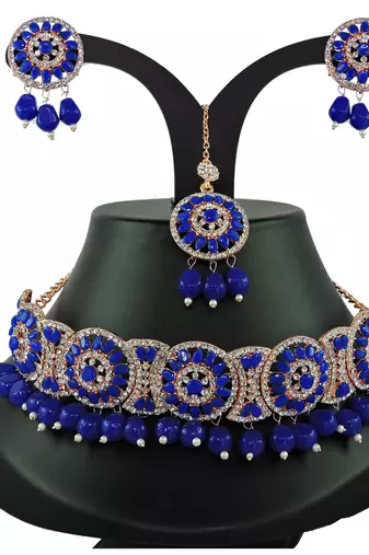 Blue designer function wear ad necklace set