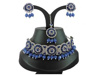 Blue designer function wear ad necklace set 1