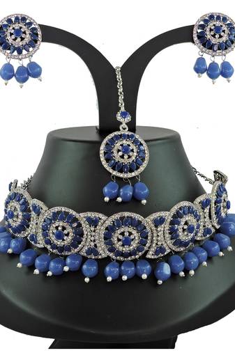 Blue designer function wear ad necklace set