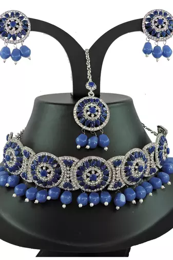 Blue designer function wear ad necklace set