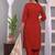 Cornell Red Embroidered Cotton Kurta and Pant Set with Dupatta
