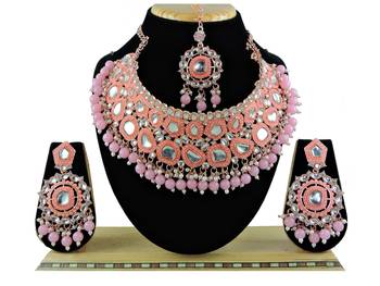 Pink designer function wear ad necklace set 1