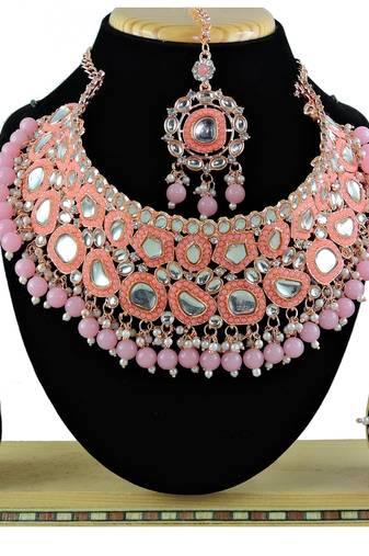 Pink designer function wear ad necklace set