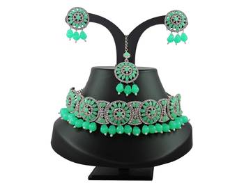 Green designer function wear ad necklace set 1