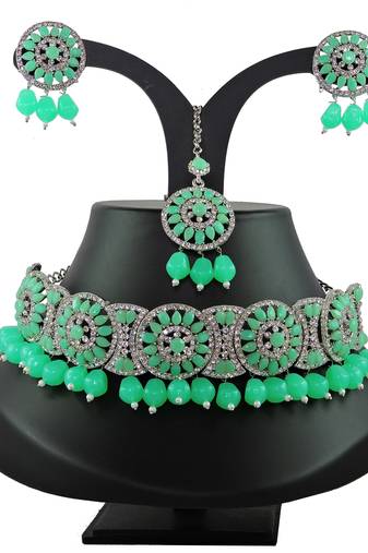 Green designer function wear ad necklace set