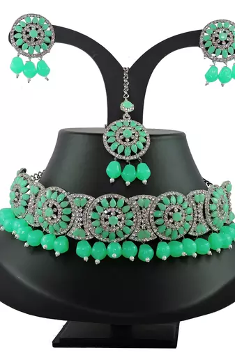 Green designer function wear ad necklace set