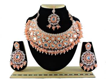 Orange designer function wear ad necklace set 1