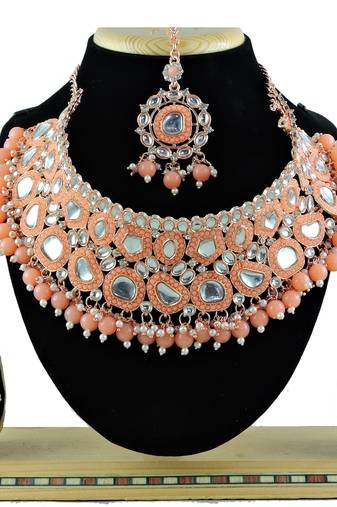 Orange designer function wear ad necklace set