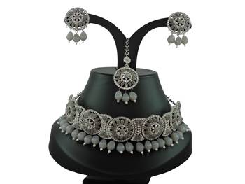 Grey designer function wear ad necklace set 1