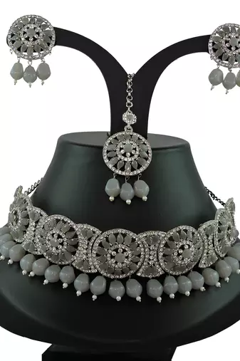 Grey designer function wear ad necklace set