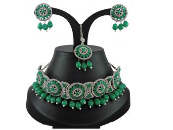 Green designer function wear ad necklace set 1