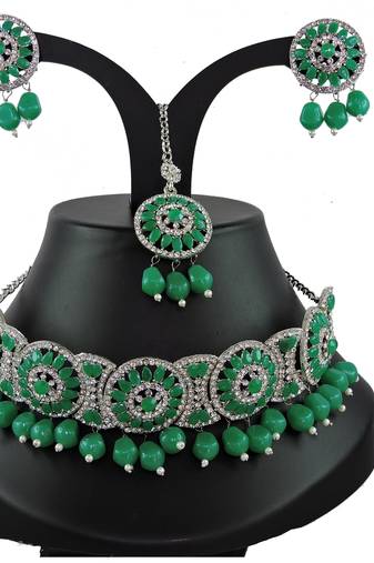 Green designer function wear ad necklace set