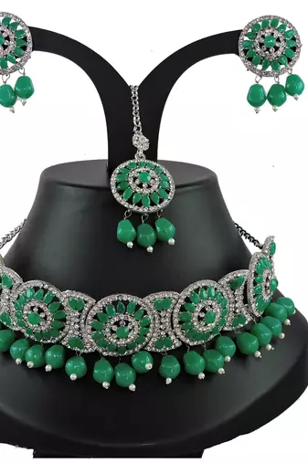 Green designer function wear ad necklace set